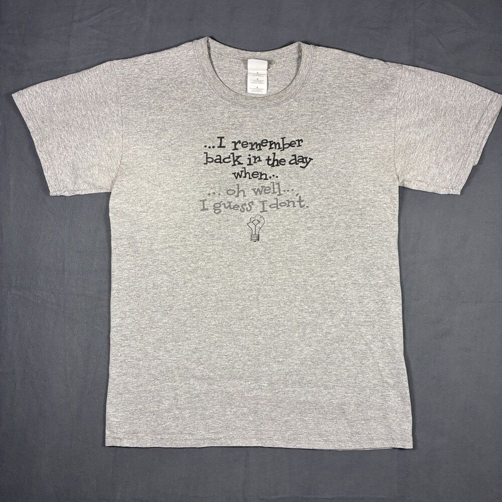 Vintage Gildan Mens Grey Funny Saying Short Sleeve Shirt Size M Comedy Memory